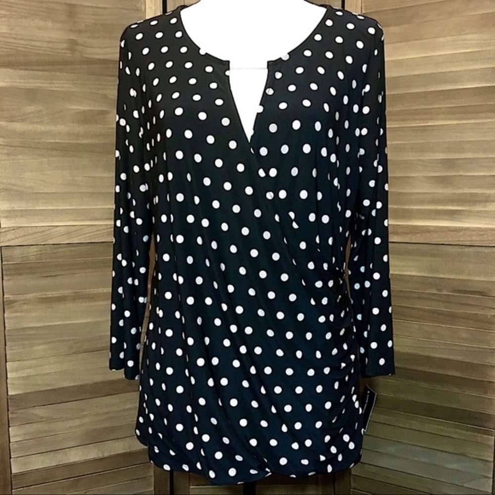 INC International Concepts Polka Dot Crossover Top with Keyhole, XL, NWT